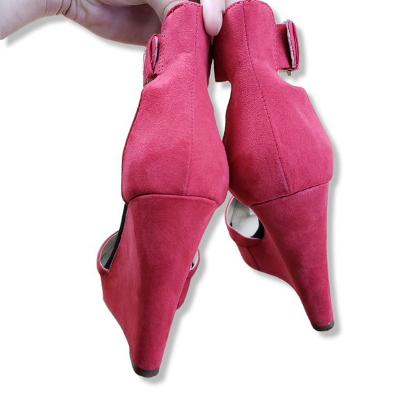 Zara Red Faux Suede Platform Wedges Size 7.5 - Picture 5 of 6